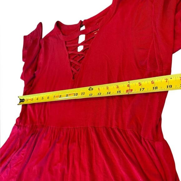 Torrid Super Soft Knits Babydoll Tunic Top Lattice Neck Womens Size 1 Red - Picture 11 of 11